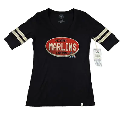 Miami Florida Marlins MLB 47 Brand Women's Medium T-Shirt Top Black Red New • $13.45