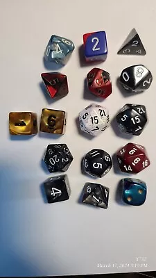 Chessex Dice Lot Of 16 Mix Of D4 D6 D8 D10 D12 D20 Percent Rpg Table D&d • $9.99