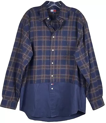 Tommy Hilfiger Men’s Size M Blue Beige Flannel Plaid Button Down  Long Sleeve • $10