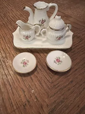 Vintage Miniature Porcelain Tea Set 10-Piece Pink Flowers W/Gold Trim • $13