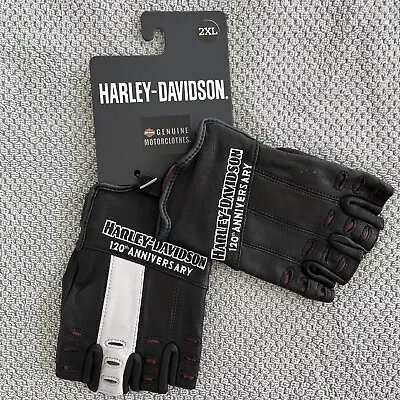 Harley Davidson 120th Anniversary Fingerless Leather Gloves Mens Size 2XL • $69.99