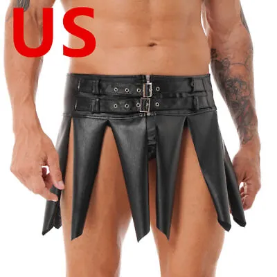 US Men Underwear Skirt Knight Leather Lingerie Scotland Gay Panties Buckles Kilt • $14.95