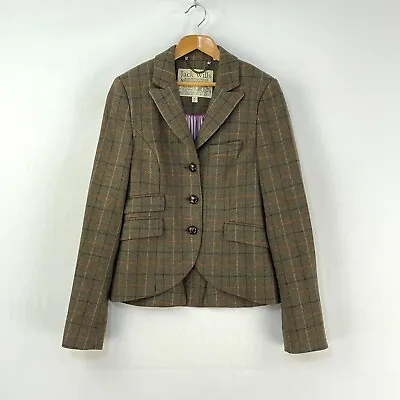 Jack Wills Tweed Jacket Womens 6 8 Green Check Wool Fox Country Hacking Blazer • £59