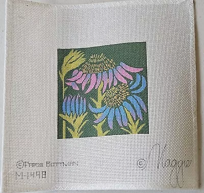 Hand Painted Needlepoint Canvas Blue Flowers  Paris Bottman From Maggie • $39