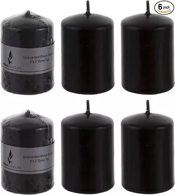 NEW Mega Candles 6 Pk Unscented Black Round Pillar Candle Hand Poured Wax NWT  • $26.09