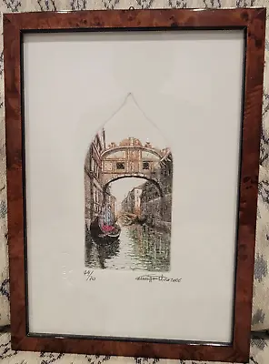 Bridge Of Sighs Etching - Venice Italy - Matted Signed And Framed. • $44