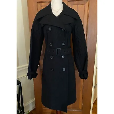Merona Quilted Trench Coat Womens S Black Double-Breasted Belted Jacket • $30