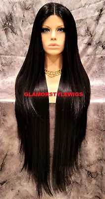 45'' Lace Front Full Wig Extra Long Straight Layered Middle Part Dark Brown #2 • $79.84