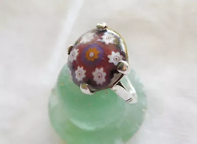 Millefiori Glass Ring Vintage Sz 5 Silver  • $19.25