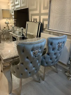 £1095 • Buy Brand New 1.5m X 0.8m Louis Grey / Silver Marble Dining Table With 4 Lion Chairs