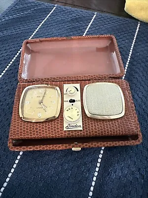 Vintage Antique Linden Travel Clock/Radio In Leather Case Parts Repair Job Lot • $21.99