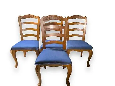 Country French Oak Ladderback Dining Chairs W/ Carved Flowers Design (Set Of 4) • $478.79