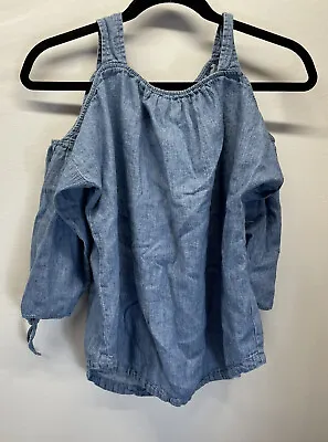Madewell Small  Cold-Shoulder Chambray Cotton Linen Blue Shirt • $5