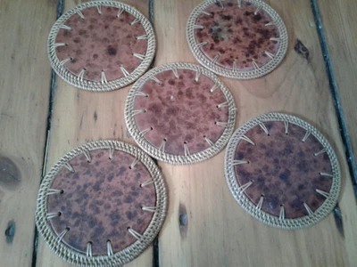 $9.99 • Buy Vintage Set Of 5 Tortis Shell Looking  Drink Coasters Animal Print Safari A4
