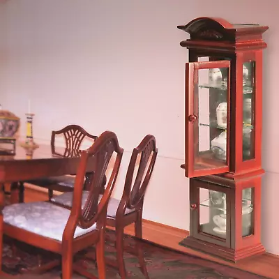 Vintage  Mirrored Glass Display Petite CHINA CABINET & DISHES - Dollhouse 1:12 • $84.50