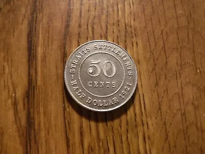 Straits Settlement 50 Cents 1921 High Grade Silver Coin (t252) • $14.99
