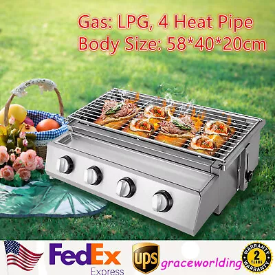 Gas BBQ Grill Stainless Steel Outdoor Camp Picnic Barbecue Shish Kabob 4 Burner • $115
