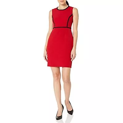 $89 Kasper Sleeveless Jewel Neck Sheath Dress With Piping Detail 4 (Small Stain) • $35.99