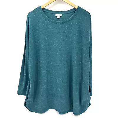 J Jill Womens Shirt Size 2X Tunic Top Teal Long Sleeves Pullover + Pockets COMFY • $29.99