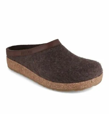New Women's HAFLINGER Brown GZL Leather Trim Grizzly Slipper Size 8 • £89.78