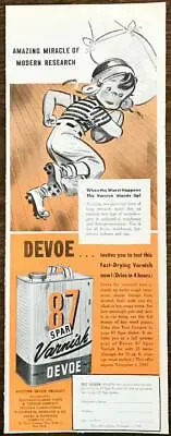 1947 Devoe 87 Spar Varnish Print Ad Amazing Miracle Of Modern Research • $8.85