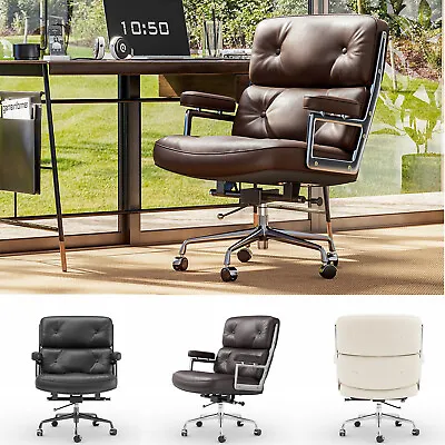 Genuine Leather Swivel Office Chair Executive Chair Mid Back Aluminum Alloy Base • £339
