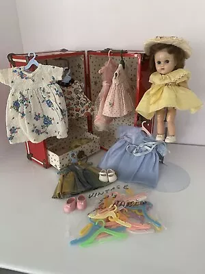  1950's  Vogue Jointed  Ginny Doll W/ Trunk 8 Outfits Hat Shoes Hangers  L@@k  • $30