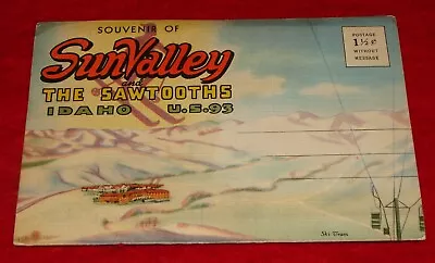 Vintage Souvenir Postal Folder - Sun Valley & The Sawtooth Mts. Idaho / US 93 • $14.99