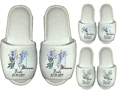 Wedding Spa Slippers - Monogrammed Bride Hen Party Blue Flowers Bridesmaid  • £6.49