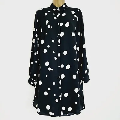 NEW Wallis 8-22 Longline Polka Dot Monochrome Spot Black White Blouse Shirt Top • £15.95