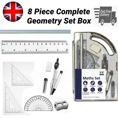 £3.75 • Buy 9 Piece Maths Geometry Set Exam Stationery Compass Protractor Back To School CMA