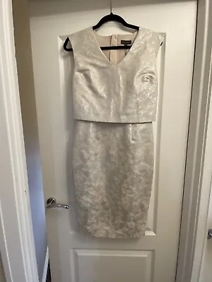 NEW.  Pied A Terre Silver Jacquard Sleeveless Shift Dress Size 8 Wedding Guest • £25