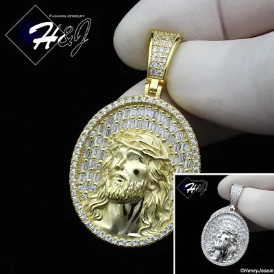 Men 925 Sterling Silver Icy Bling Cz Gold Plated/silver Jesus Face Pendant*sp385 • $49.99
