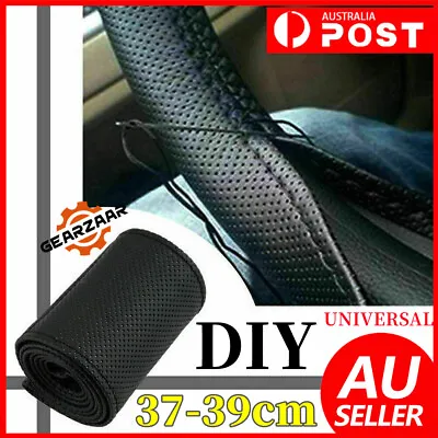$11.99 • Buy Universal DIY Car Steering Wheel Cover Genuine Leather Non-slip Punched 37-38cm