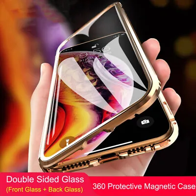 360° Magnetic Adsorption Phone Case Metal Frame Double Side Tempered Glass Cover • $14.29