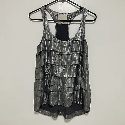 Madison Marcus Women’s Silver Shiny Layered Sleeveless Silk Tank Top Size XS • $39.98