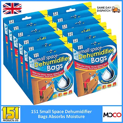 151 Small Space Dehumidifier Bags Wardrobe Drawer Car Moisture Mould Remover X12 • £18.29