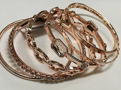 I.N.C Clear White Crystal Rose Gold Plated Multi- Bangle Bracelet 8  Set IN139 • $8.99