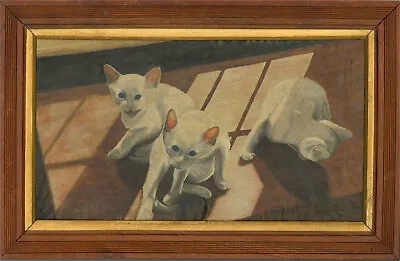 Marshal King  - 1965 Oil Three White Kittens • $180.98