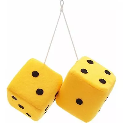 3  Custom Yellow Fuzzy Hanging Rearview Mirror Dice W/ Black Dots Pair GM A-body • $18.99