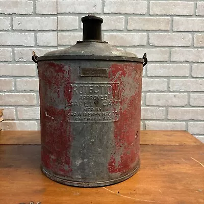 Vintage 1920s Protection Gas Safety Can Geo W Diener Red Antique 5 Gallon • $34.99