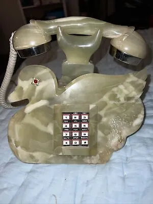 Vintage Alabaster Duck Phone Rare Push Button Telephone Ruby Eye Heavy • $425