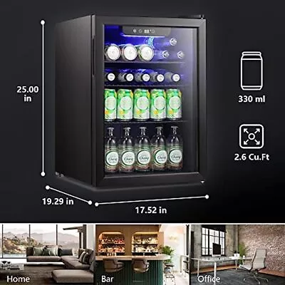 Mini Fridge Glass For Soda Beer 2.6Cu.Ft Beverage Refrigerator Cooler - 97Cans • $194.99