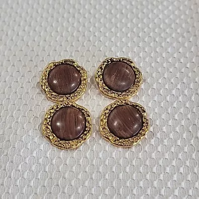 YSL 1970 /80s Vintage Buttons Set Of 4 Gold Color Metal With Wood Center.  • $12.99