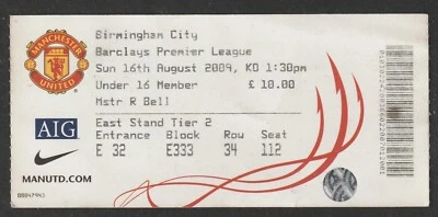£1.99 • Buy 16/08/2009 Ticket : Manchester United V Birmingham City Premiership