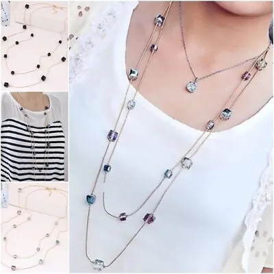 Crystal Multi Strands Layered Long Pendant Sweater Sparkle Necklace • £6.50