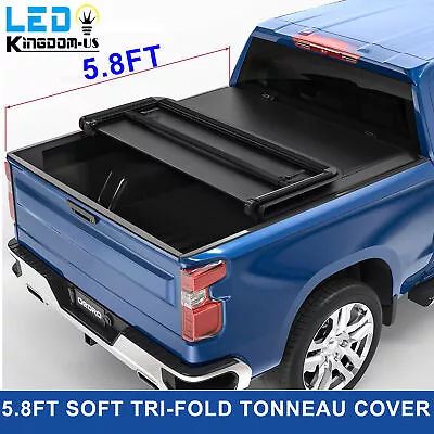5.8FT Tri-Fold Soft Truck Bed Tonneau Cover For 2019-2024 Silverado Sierra 1500 • $141.56