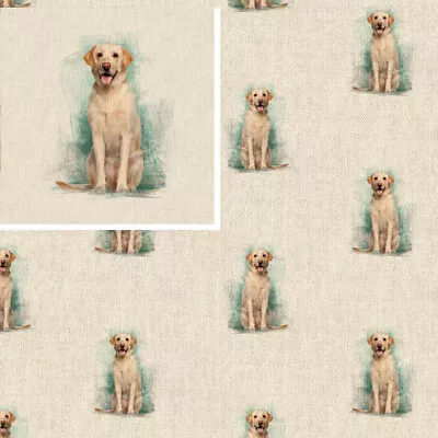 £4 • Buy Cotton Rich Linen Look Fabric Labrador Retriever Dog Or Panel Upholstery
