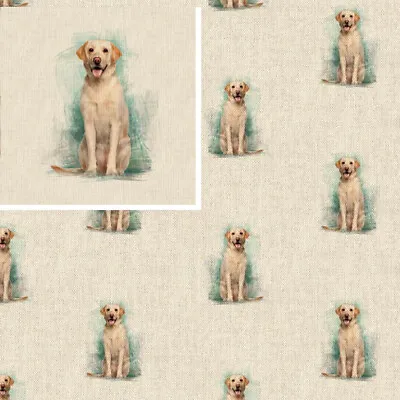 Cotton Rich Linen Look Fabric Labrador Retriever Dog Or Panel Upholstery • £4