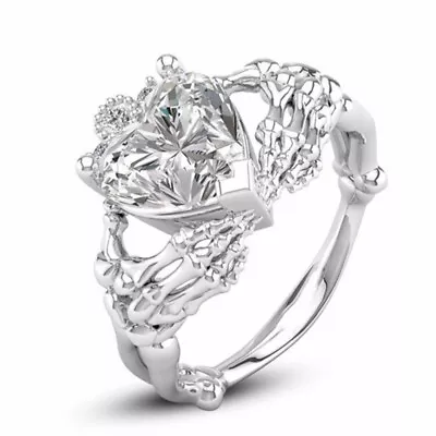 Fashioni Silver Skeleton Hand Heart Zircon Rings For Women Jewelry Party Gift • $1.96